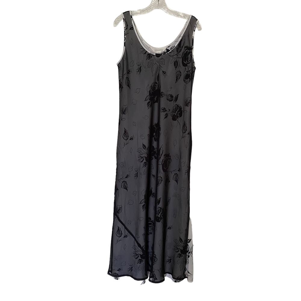 EXPRESS 11/12 Long Dress Chiffon Roses Black Sheer Goth WhimsiGoth Fairy Grunge